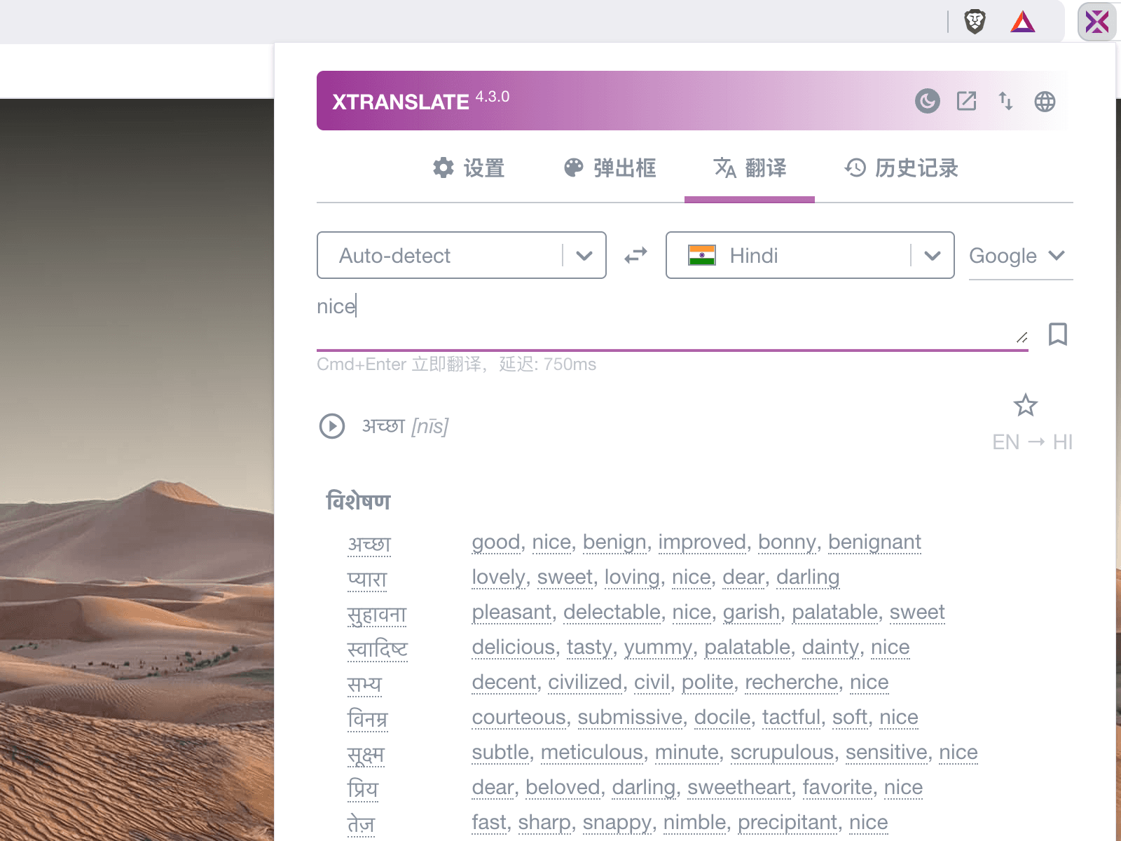 Input text and get translation from main app window